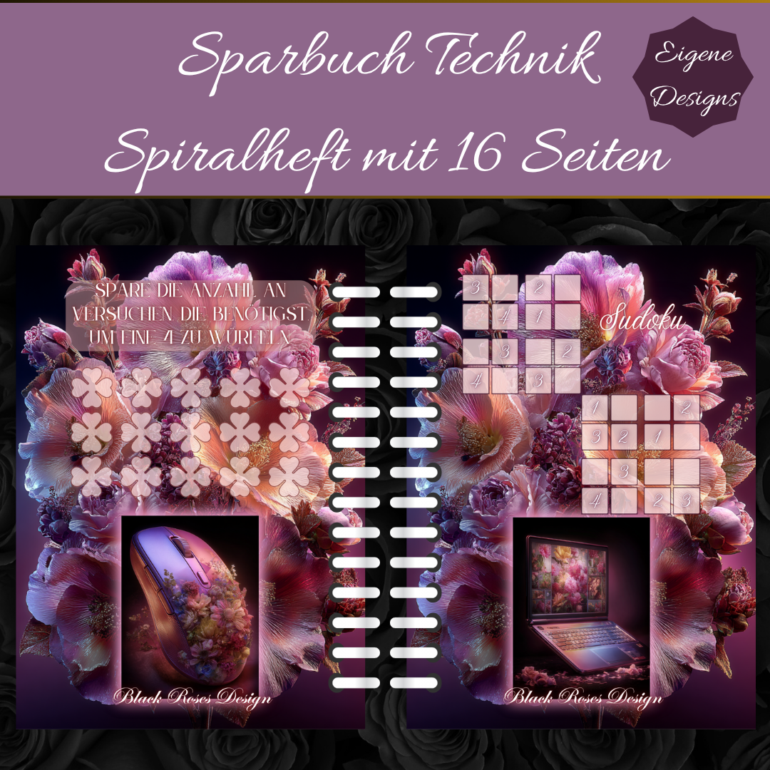 Sparbuch Technik – Spiralbroschüre DIN A6 | 16‑seitiges Spar‑Challenge‑Heft mit Zubehör