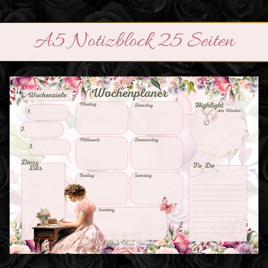 Wochenplaner Block Floral A5 mit 25 Blatt