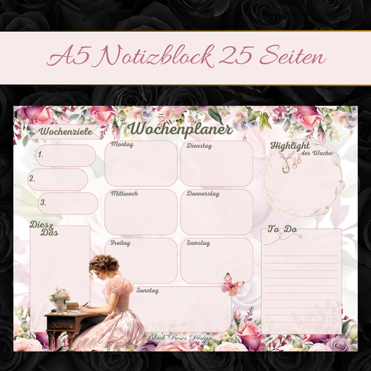 Wochenplaner Block Floral A5 mit 25 Blatt
