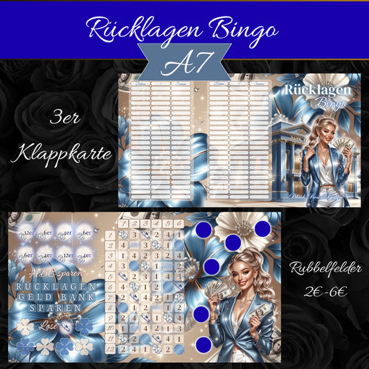 Rücklagen Bingo A7 – 3er Klappkarte mit Rubbel­feldern | Spar‑Challenge mit Spaßfaktor