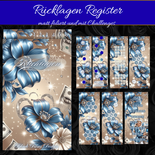Rücklagen Register – Matt foliert & mit Challenges | Elegantes Budgeting-Set in Blau & Beige