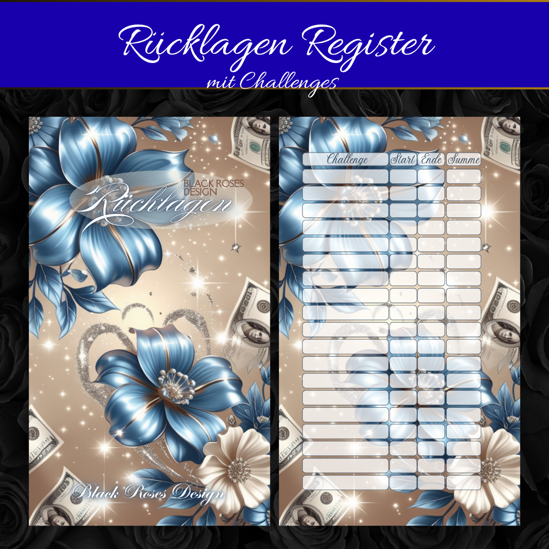 Rücklagen Register – Matt foliert & mit Challenges | Elegantes Budgeting-Set in Blau & Beige