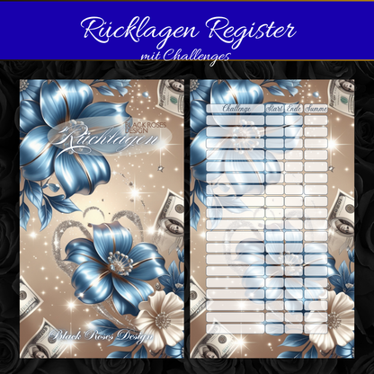 Rücklagen Register – Matt foliert & mit Challenges | Elegantes Budgeting-Set in Blau & Beige