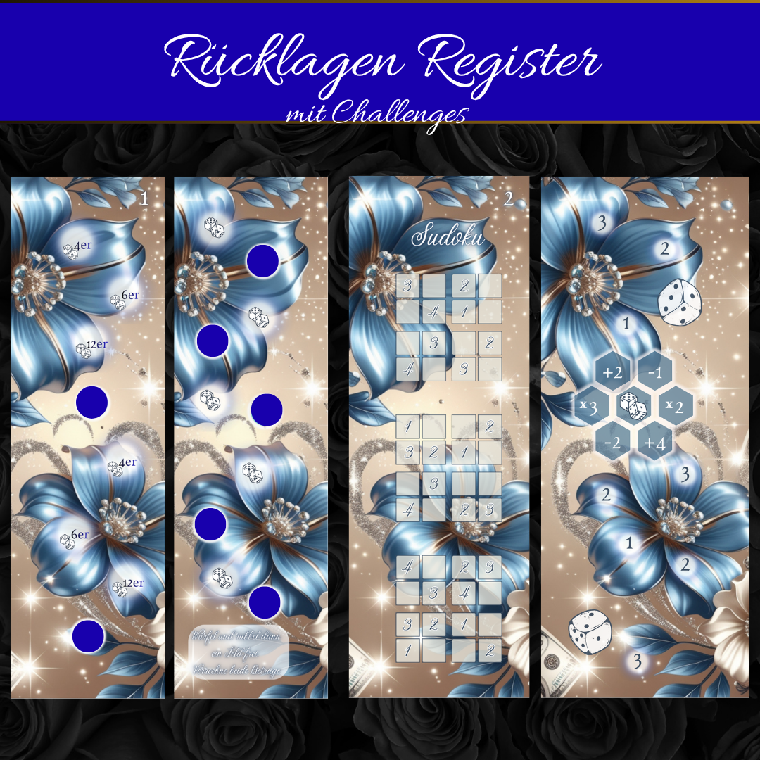 Rücklagen Register – Matt foliert & mit Challenges | Elegantes Budgeting-Set in Blau & Beige