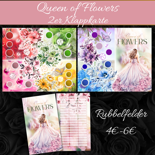Queen of Flowers – 2er Klappkarte | Elegante Spar‑Challenge mit Rubbel­feldern (4 € – 6 €)