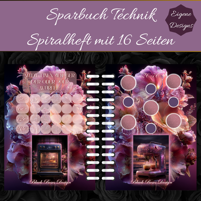 Sparbuch Technik – Spiralbroschüre DIN A6 | 16‑seitiges Spar‑Challenge‑Heft mit Zubehör