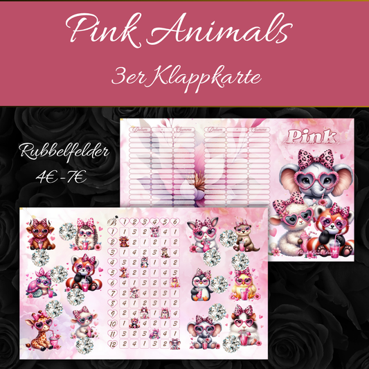 Pink Animals - 3er Klappkarte