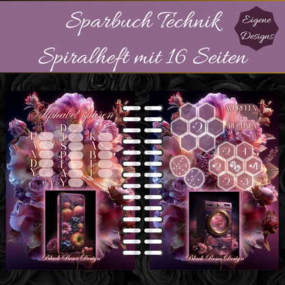 Sparbuch Technik – Spiralbroschüre DIN A6 | 16‑seitiges Spar‑Challenge‑Heft mit Zubehör