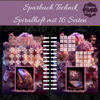 Sparbuch Technik – Spiralbroschüre DIN A6 | 16‑seitiges Spar‑Challenge‑Heft mit Zubehör