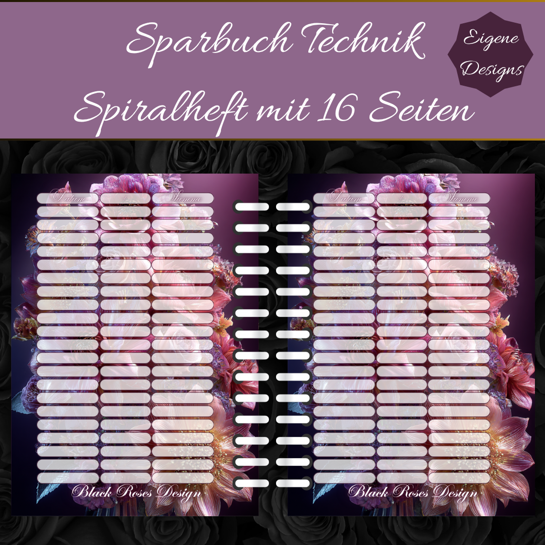 Sparbuch Technik – Spiralbroschüre DIN A6 | 16‑seitiges Spar‑Challenge‑Heft mit Zubehör